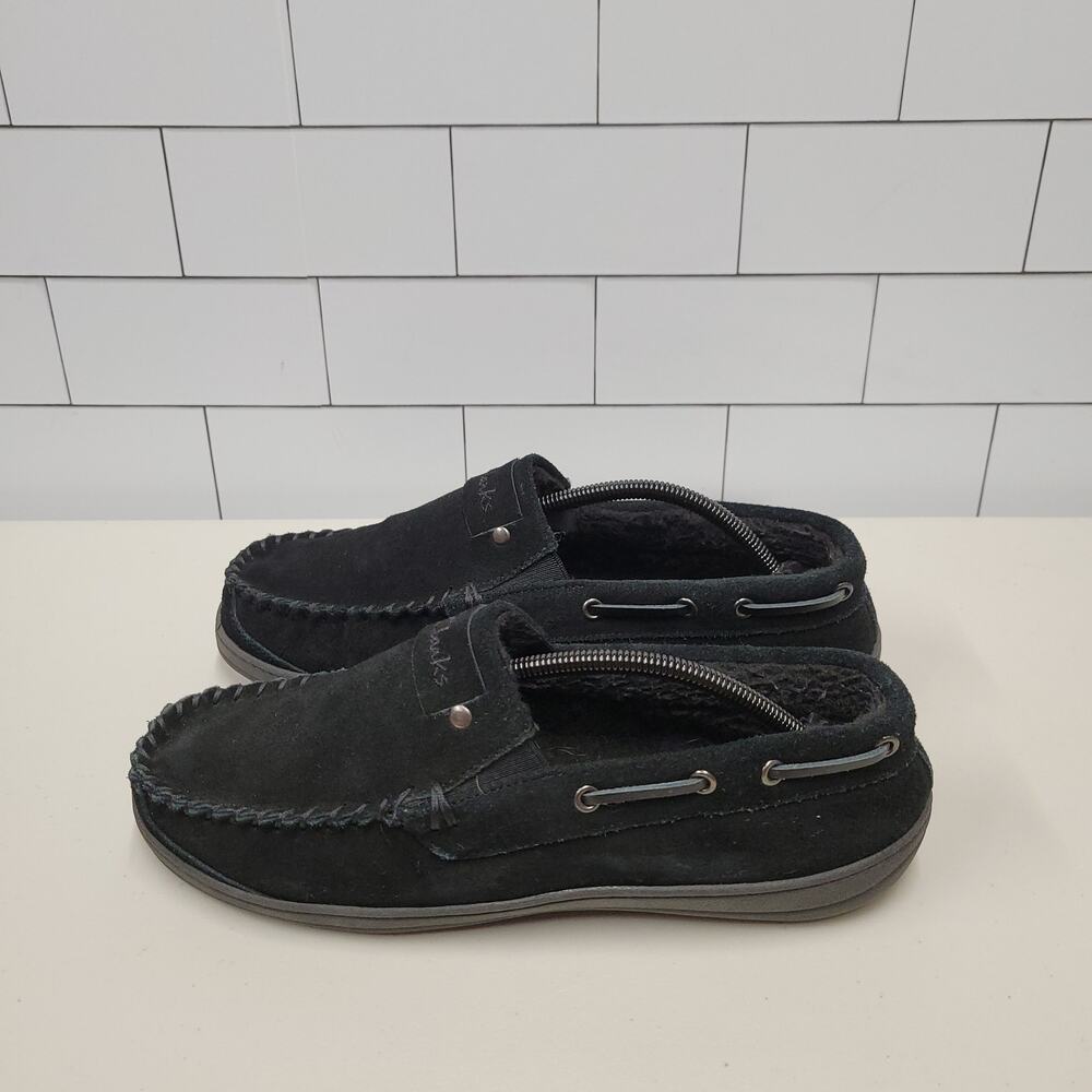Clarks Andy Men's Black Suede Moccasin Slippers Size 11M Cozy Indoor Outdoor
